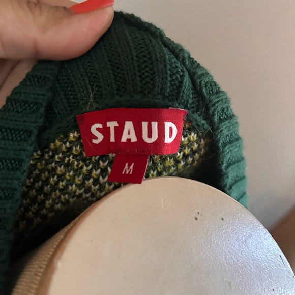 STAUD Green and Cream Argyle Cardigan Set - Picture 5 of 6